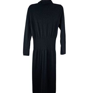 Wolford Women's Black Long Sleeve Turtleneck Rib Knit Midi Dress Size M Merino